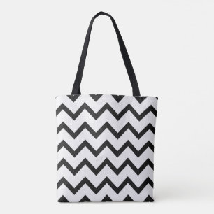 Tote Bolsa Clássico Chevron em branco e preto nítido