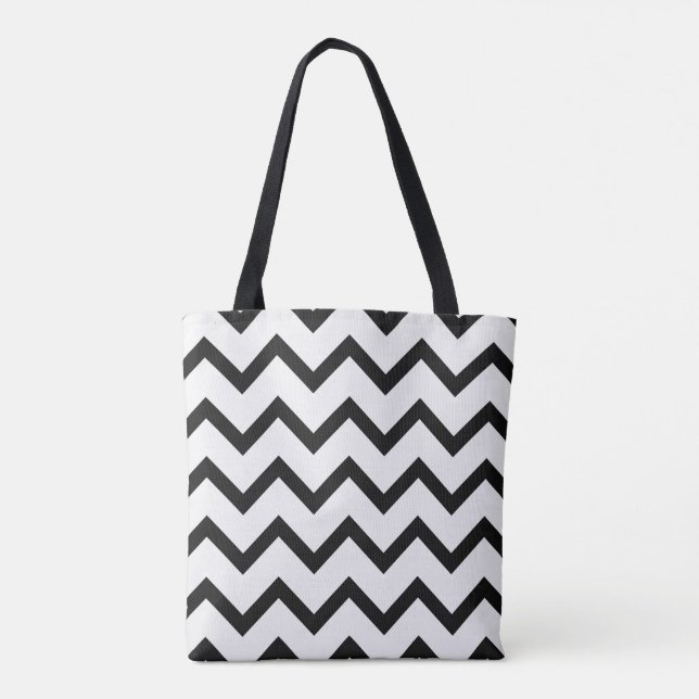 Tote Bolsa Clássico Chevron em branco e preto nítido (Verso)