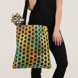 Tote Bolsa colorida com bolas pretas e arranhões