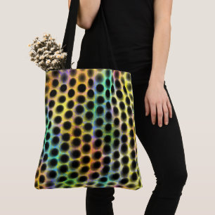 Tote Bolsa colorida com bolas pretas e arranhões
