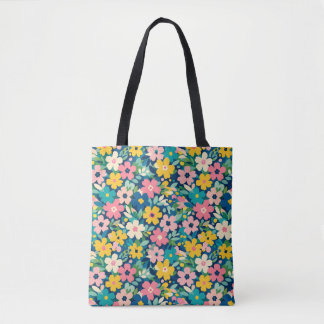 Tote Bolsa Colorida de Flores Silvestres com Padrão Flo