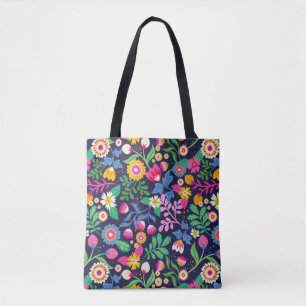 Tote Bolsa Com Design Floral De Fundo Preto