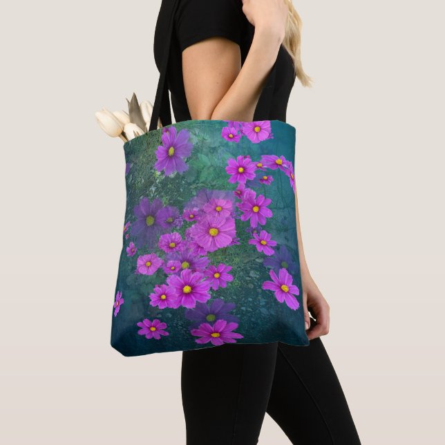 Tote Bolsa com estampa de cosmos e flores silvestres (Close Up)