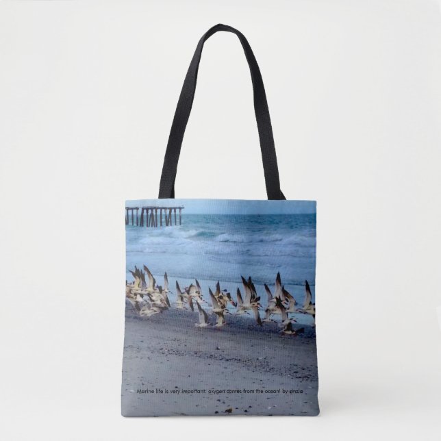 Tote Bolsa com foto de pássaros, escumadores pretos (Frente)