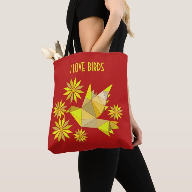 Tote Bolsa com pássaro criativo com flor (Close Up)