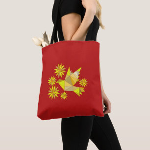 Tote Bolsa com pássaro criativo com flor