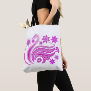 Tote Bolsa com pássaro criativo com flor