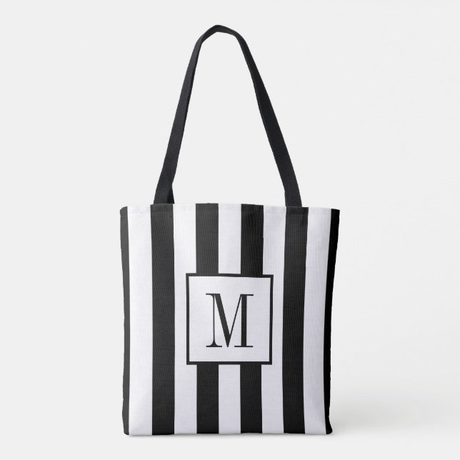 Tote Bolsa com riscas brancas e pretas monogramas (Verso)