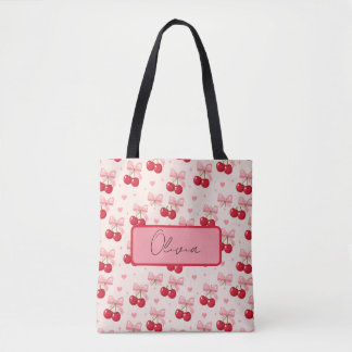 Tote Bolsa Cute Cherry & Pink Bow Coquette