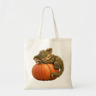 Tote Bolsa Cute Fantasy Moss Creature Abraçando Abóbora