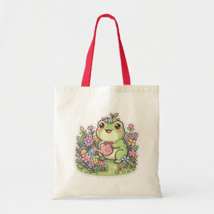 Tote Bolsa Cute Kawaii Sapo Jardim Coroa de Flores