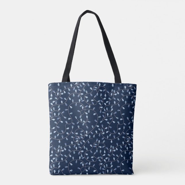 Tote Bolsa das luzes de férias azuis (Verso)