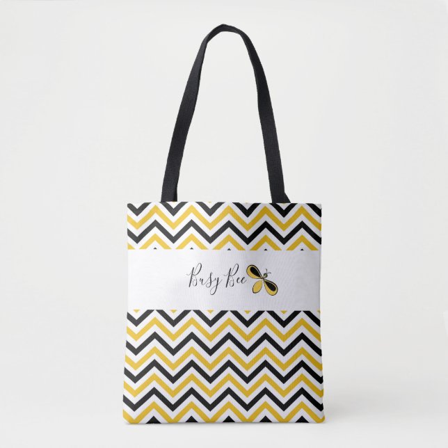 Tote Bolsa de Abelhas Ocupadas, Amarelo, Branco e Negra (Frente)