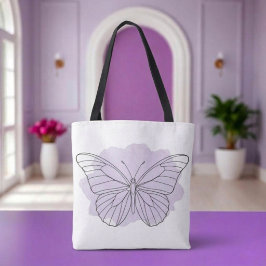 Tote Bolsa de água-forte de borboleta lavanda minimalis