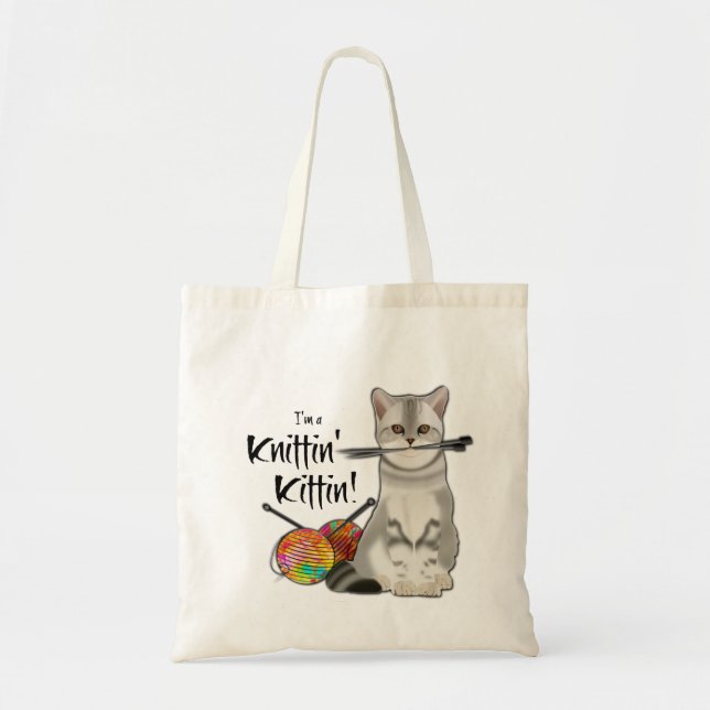 Tote Bolsa de algodão com saco de tricô de gato com alç (Frente)