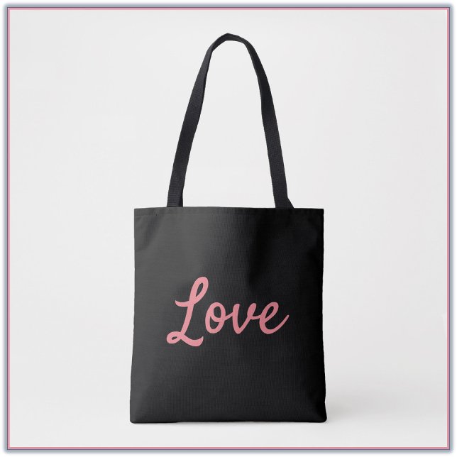 Tote Bolsa de Amor Negro e Rosa Simples Moderno (Criador carregado)
