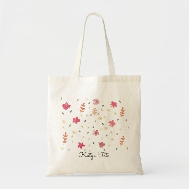 Tote Bolsa de Aquarela Bonito na moda com Flores Rosa (Frente)