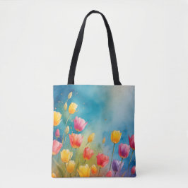 Tote Bolsa de aquarela floral com tulipas