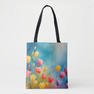 Tote Bolsa de aquarela floral com tulipas
