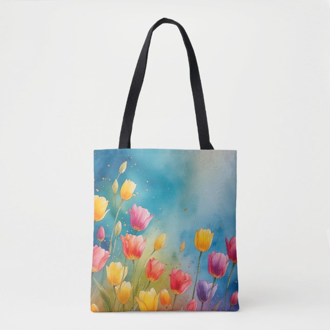 Tote Bolsa de aquarela floral com tulipas (Frente)