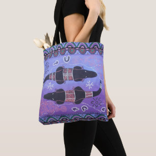 Tote Bolsa de Arte Aboriginal Sonhando com Crocodilo