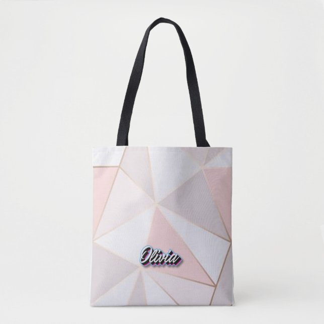 Tote Bolsa de arte geométrica em Rosa Dourado (Frente)