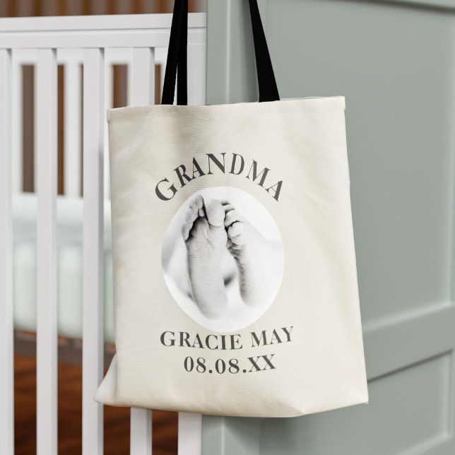 Tote Bolsa de Avó Bebê Novo Foto Avó (Just upload your baby photo and name to this cute grandma tote bag)
