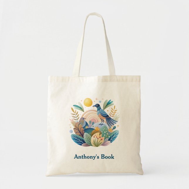 Tote Bolsa de biblioteca infantil Floral Bird (Frente)