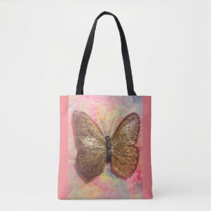 Tote bolsa de borboleta de bronze brilhante