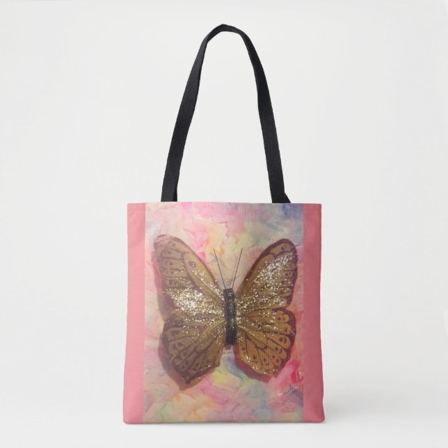 Tote bolsa de borboleta de bronze brilhante (Frente)