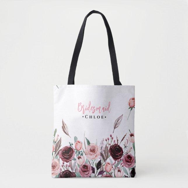 Tote Bolsa de Bridesmaid de Script Elegante | Borgonha (Frente)