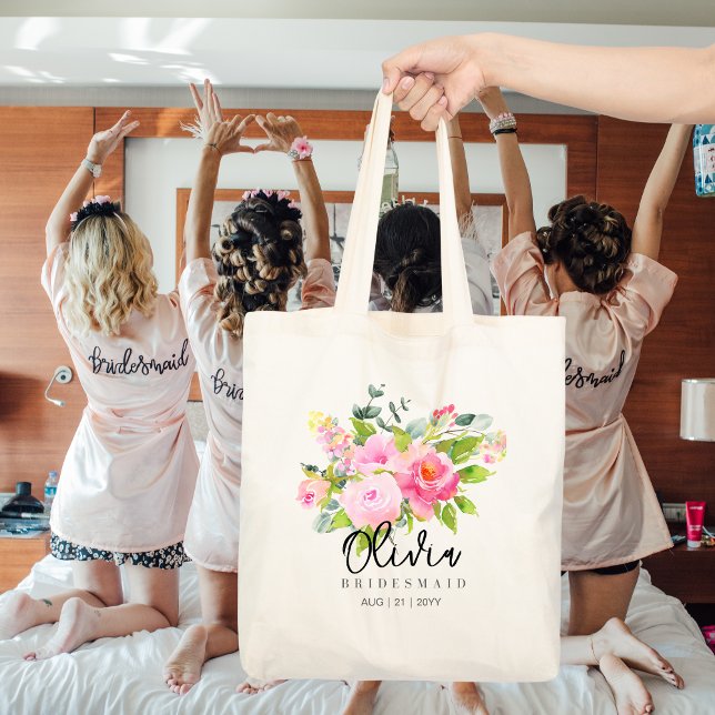 Tote Bolsa de Bridesmaid Personalizada | Flores De Cor  (Criador carregado)