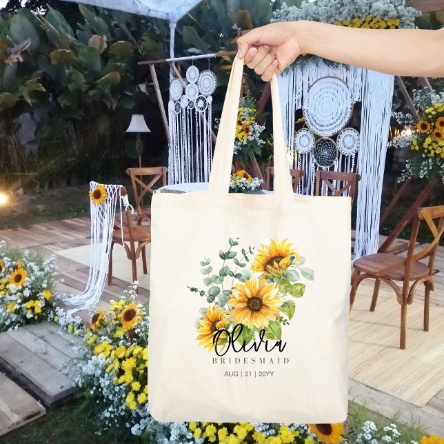 Tote Bolsa de Bridesmaid Personalizada | Girassóis Russ (Criador carregado)