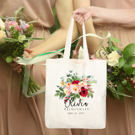 Tote Bolsa de Bridesmaid Personalizada | Rosa Rosa verm