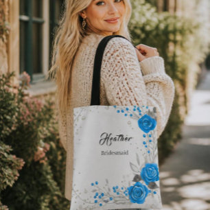 Tote Bolsa de Bridesmaid Rosa Azul e Branco