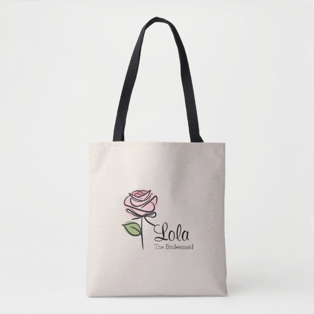 Tote Bolsa de Bridesmaid Rosa Rosa Encantada - Nome Per (Frente)