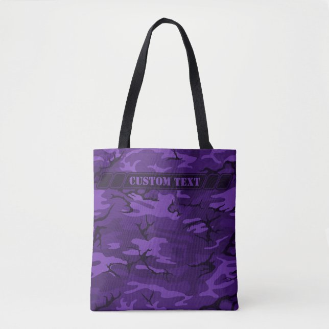 Tote Bolsa de Camo Roxo Escuro com Texto Personalizado (Frente)