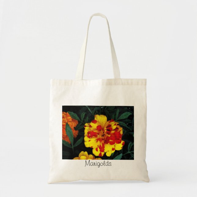 Tote Bolsa de Canvas de Marigoldos Vermelhos Amarelos (Frente)