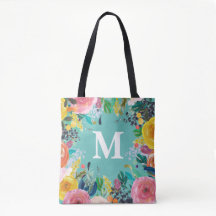 Bolsa de canvas de Monograma Personalizado Floral 
