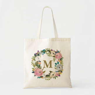 Tote Bolsa de canvas de Monograma Personalizado Floral 