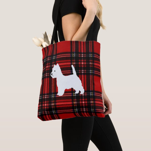 Tote Bolsa de Canvas de xadrez com Westie (Close Up)