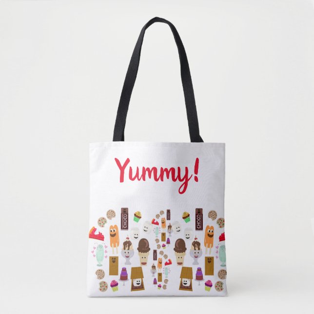Tote Bolsa de Cartoon de Caracteres de Comida de Doce (Frente)