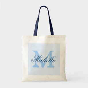 Tote Bolsa de casamento com monograma azul naval e past