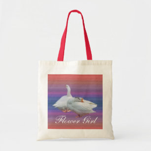 Tote bolsa de casamento. dois gansos brancos em fundo c