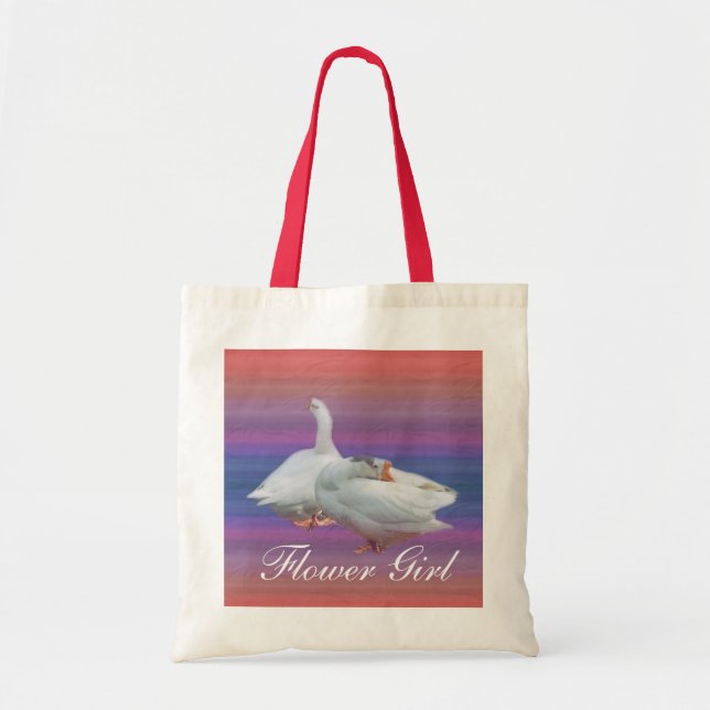 Tote bolsa de casamento. dois gansos brancos em fundo c (Frente)