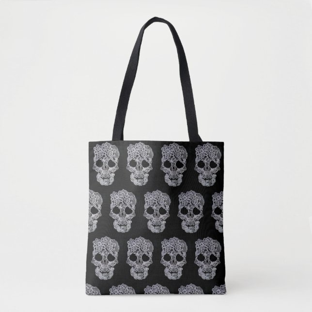 Tote Bolsa de caveira de crochê. (Frente)