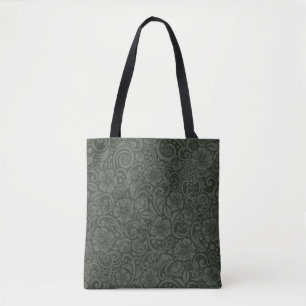 Tote Bolsa de Cinza de Oliveira com Padrão Floral Escur