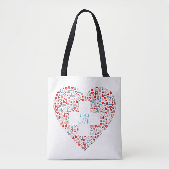 Tote Bolsa de colagem cardíaca da enfermeira. (Frente)