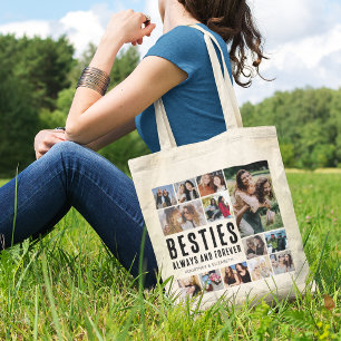 Tote Bolsa de colagem de fotos Besties Always & Forever