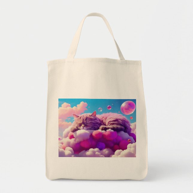 Tote Bolsa de compra com Ilustração de Cat (Frente)